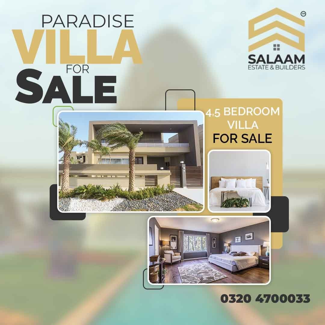 5 Bedroom villa for sale Paradise Villa in Bahria Town Karachi Salaam estate